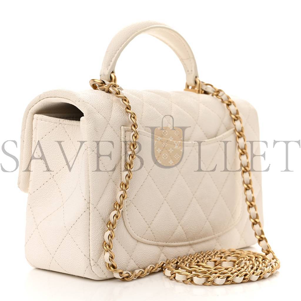 Ch*el master  caviar quilted mini top handle rectangular flap white as2431 (20*13*9cm)